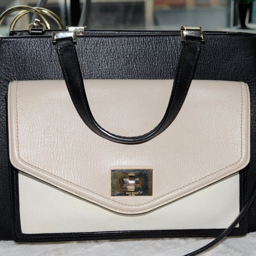 Kate Spade Handbag Satchel Colorblock: Black, White, Cream